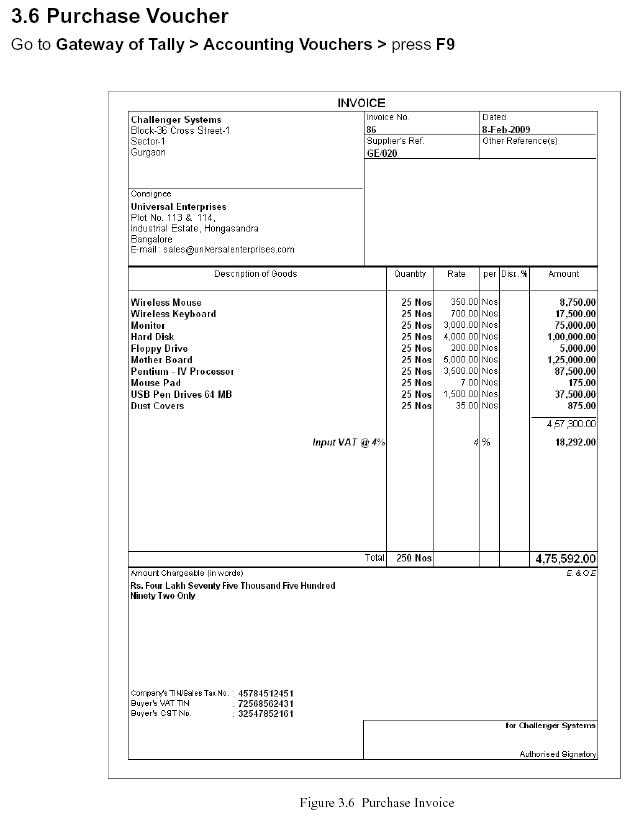 Purchase Voucher Report @ Tally.ERP 9